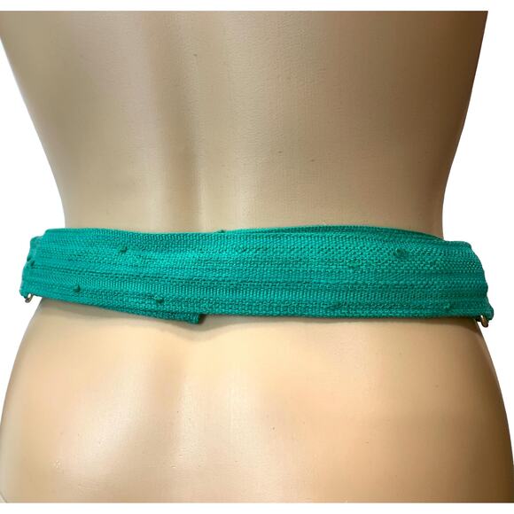 80s Boho Gypsy Teal Fuchsia and Gold Cord Knot Obi Belt - Picture 8 of 8